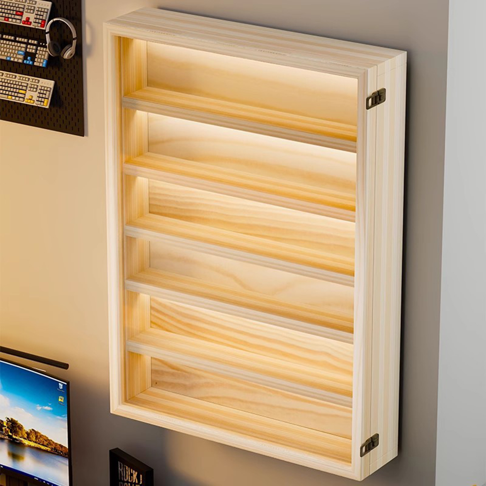 Pop Display Shelf - 6-stöckiges, an der Wand montiertes Holz-Vitrinensystem